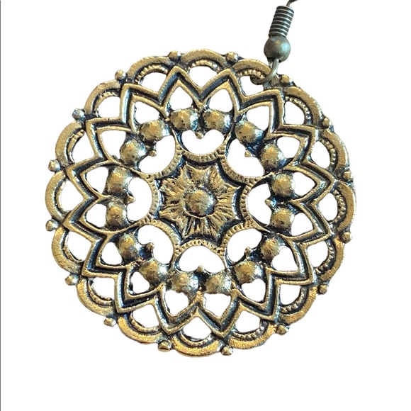 Antique Gold Drop Circular Boho Style Earrings - Picture 2 of 7